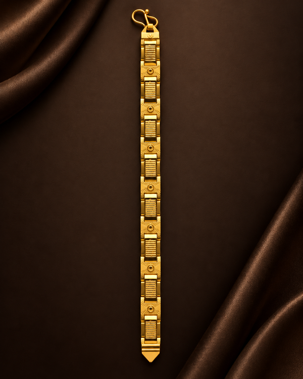 Men's 22K gold textured plaque bracelet, 13.480 g - studio view