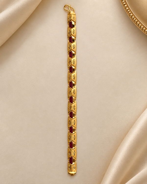 Men's 22K gold geometric bracelet with maroon accent detailing, 12.800 g