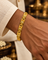 Men's 22K gold textured plaque bracelet, 13.480 g - wrist view