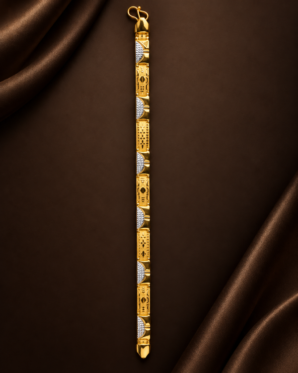 Men's 22K gold two-tone engraved bracelet, 13.720 g - studio view
